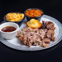 Combo Platter · Served with choice of 2 meats and 2 sides, and cornbread.
