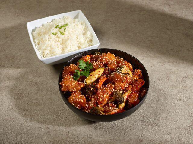 Sesame Chicken · Deep-fried to a golden brown, chunk chicken in sesame sauce. Hot and spicy. 