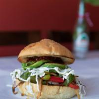 Veggie Cemita · Cooked Bell peppers, and onion