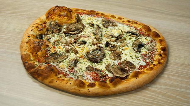Fungus Amongus Pizza · Boursin, Parmesan, goat cheese, pecorino Romano, assorted mushrooms, spinach, caramelized onion, garlic, parsley. Vegetarian.