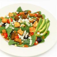 California Salad · Fresh baby spinach, avocado, Gorgonzola, pine nuts, golden raisins and croutons. small 1 dre...