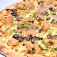 Chicken Marsala Pizza · Sauteed chicken, portobello mushrooms, Marsala wine sauce, shredded mozzarella and fresh par...