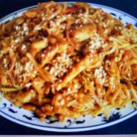 Chicken Pad Thai · Rice noodle with eggs, onion, bean sprout and peanuts. NO RICE WITH