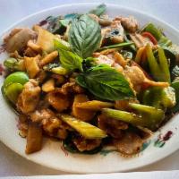 Thai Basil · Stir-fried mix vegetable, basil and jalapeno. This is truly one of the favorite hot dishes! ...
