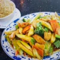 Szechuan Chicken · Hot and spicy.Served with Fried or Steamed Rice & Fortune Cookie