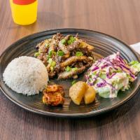 Bulgogi Platter · Sliced ribeye in special house sauce.

All platters come with white rice, two rotating banch...