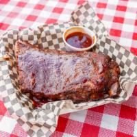 Trail Pack · 1/2 rack spare ribs. Choice of 8 oz. meat and two 8 oz. sides.