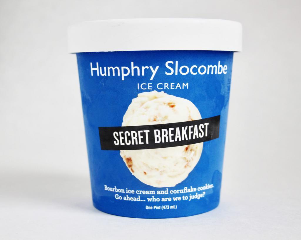 Secret Breakfast by Humphry Slocombe Ice Cream · By Humphry Slocombe Ice Cream. Bourbon ice cream with housemade Cornflake cookies. Contains more than 0.5% of alcohol, as well as gluten, dairy, and eggs. We cannot make substitutions.