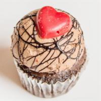 Triple Chocolate Cupcake · Chocolate cupcake with chocolate ganache and chocolate butter cream dome. (red heart candy n...