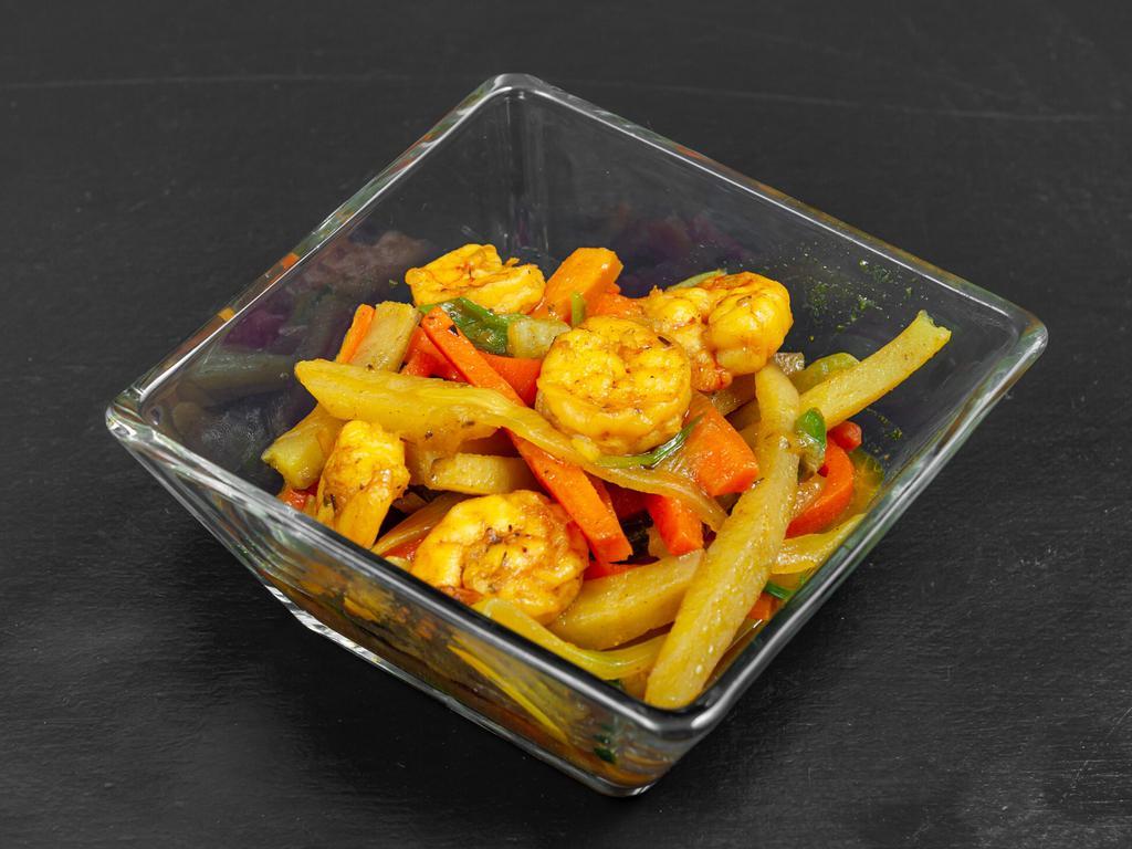 Curry Shrimp · Spiced sauce.