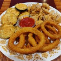 Vegetable Combo · Mushrooms, onion rings and zucchini sticks.