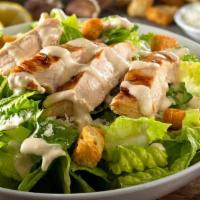 Hail Chicken Caesar Gourmet Salad · Romaine lettuce, chicken, shredded Parmesan cheese, and croutons tossed in Caesar dressing.