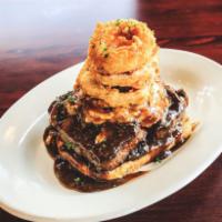 Open-Faced Meatloaf Sandwich · Caramelized onions and sliced meatloaf served on toasted sourdough bread topped with mashed ...