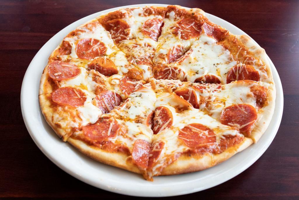 Pepperoni Pizza · Oscar's marinara pizza sauce combined with a blend of mozzarella and provolone cheese loaded with pepperoni.