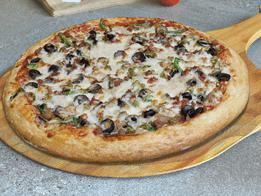 Boli's Supreme Pizza · Pizza cheese, pepperoni, Italian sausage, ground beef, bacon, ham, green peppers, onions, fresh mushrooms, black olives, jalapeno peppers, hand-tossed, pizza sauce.