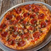 Brooklyn Bomber Pizza  · All meat pizza mozzarella cheese, ham, pepperoni, sausage and meatballs.