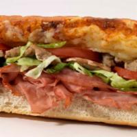 1. Italian Grinder · Ham, sausage, salami, mushrooms, onions, green peppers, mayo, lettuce and tomatoes. Baked an...