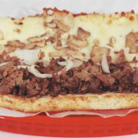 6. Chicago Steak Grinder · Sirloin steak, garlic butter, onions, mushrooms. Baked and served hot, with our 4 cheese ble...