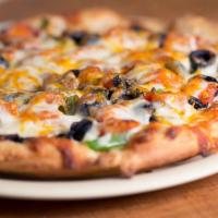 Mancino's Super Pizza · Pepperoni, mushrooms, green peppers and onions, topped with our special 4 cheese blend.