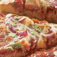 BBQ Chicken Pizza · Zesty BBQ sauce, chicken, onions, cheddar cheese and our 4 cheese blend, with a sprinkle of ...