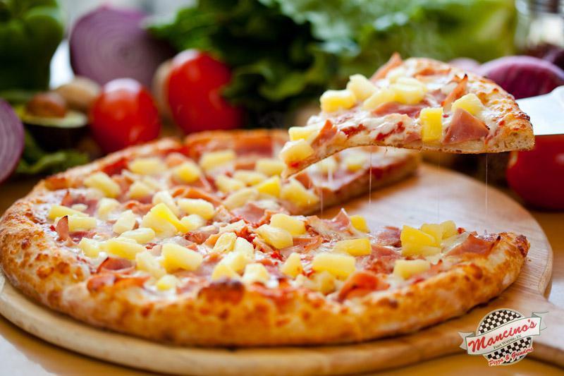 Hawaiian Pizza · Ham, bacon and pineapple, topped with our 4 cheeses.