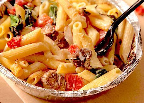4. Meatball Pasta · Penne pasta, red pasta sauce and our wonderful sliced meatballs and topped with our cheese blend. Includes homemade garlic bread.