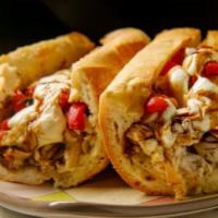3. Grilled Chicken Bomb · Freshly grilled chicken breast, green red peppers, onions, bacon, mushrooms, cheese, with no...