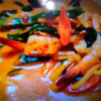 1. Red Curry · Red curry with choice of meat, bell pepper, bamboo shoots and basil.
