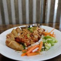Rice noodles salad  chicken  · Grilled chicken with cold rice noodles,mixed salad,cucumber,bean sprouts Carrots,cilantro,gr...