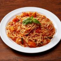 Capellini al Pomodoro · Capellini pasta with fresh tomatoes, garlic, basil and extra virgin olive oil. Add meatballs...