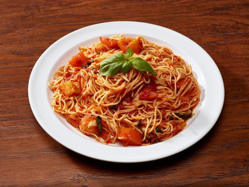 Capellini al Pomodoro · Capellini pasta with fresh tomatoes, garlic, basil and extra virgin olive oil. Add meatballs or chicken for an additional charge.