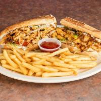 Grilled Chicken Sandwich · Served with fries.