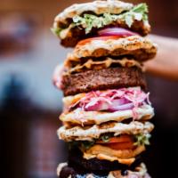 Make Your Own Waffle Burger · Your choice of patty smashed between our Liege waffle, topped with onion rings, lettuce, tom...