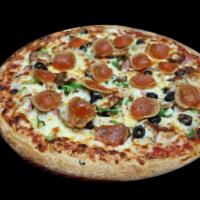 Supreme Pizza · Pepperoni, fresh mushrooms, onions, green peppers, ham, Italian sausage, black olives and do...