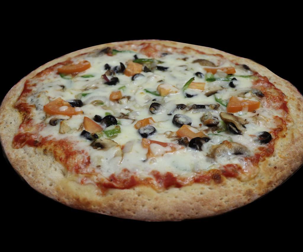 Veggie Lover Pizza · Fresh mushrooms, onions, green peppers, black olives, fresh sliced tomatoes and double cheese.