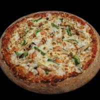 Chicken Supreme Pizza · Grilled chicken, green peppers, onions, mushrooms, tomatoes and double cheese.