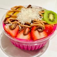 Ultimate Squad Bowl · Base - acai or pitaya with banana. Toppings - granola, strawberry, pineapple, kiwi, Nutella,...
