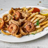 Frito Misto · Fried calamari and shrimp served with french fries.