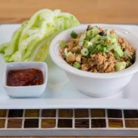 A7. Lettuce Wrap · Ground chicken with chestnuts, onions and garlic in special sauce served with lettuce leaves.