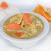 C1. Yellow Curry · Choice of meat simmered with potatoes, onions, and carrots in coconut milk.