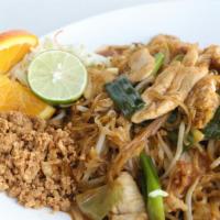 N1. Pad Thai · Sauteed rice noodle with egg, bean sprouts, scallion, and crushed peanuts.