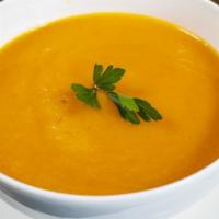 Pumpkin Cream Soup · Delicious creamy pumpkin soup, onions, and coriander. Portions serve two (2).