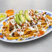 13. Asada Fries · Fries topped with choice of meat, cheese, pico de gallo, sour cream.