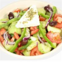 Greek Salad · Romaine Lettuce,iceberg lettuce ,spring mix , tomatoes, cucumbers, green peppers, onions, fe...
