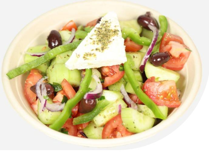 Greek Salad · Romaine Lettuce,iceberg lettuce ,spring mix , tomatoes, cucumbers, green peppers, onions, feta cheese, kalamata olives & pepperoncini peppers. Served with greek dressing, pita bread and tzatziki sauce.
