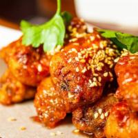 Thai Sweet Chili Wings (6 pcs) · Battered fried chicken wings, then flavored with Thai sweet chili sauce. 