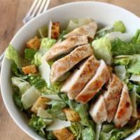 Chicken Caesar Salad · Fresh romaine hearts, oven baked chicken breast, and parmesan cheese. Oven-baked croutons an...