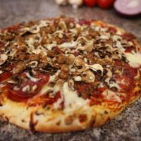 Stromboli Pizza #7 · Red marinara sauce, mozzarella/Monterey jack cheese blend, Italian sausage, flat pepperoni, ...