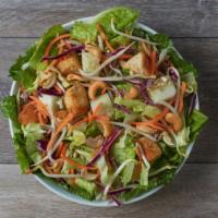 Thai Thai Salad · Romaine and iceberg greens, red cabbage, carrots, cucumbers, bean sprouts, cashews, spicy pe...
