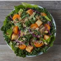 Kale and Quinoa Salad · Kale and quinoa, romaine greens, red cabbage, mandarins, sliced almonds, Parmesan cheese, cl...